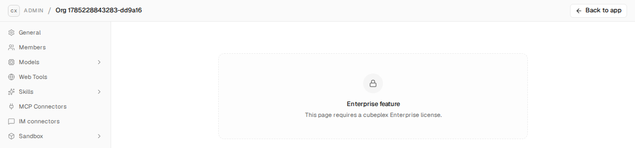 Admin sidebar without the Enterprise entries, and the "Enterprise feature" notice in place of the page body